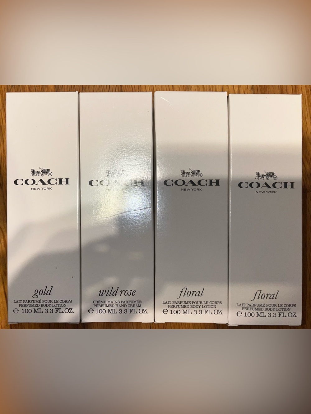 Coach Perfumed Body Lotion Set — White Boxes with Gold & Floral Labels